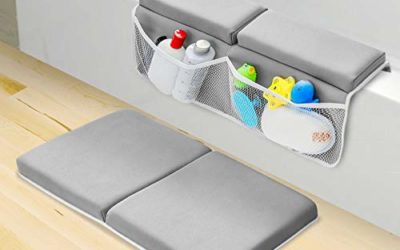 KingSo Bath Kneeler and Elbow Rest Pad Set Baby Bath Kneeling Pad Non-Slip Thick Cushion Quick Drying Bathing Kneeling Mat Bathtub Knee Saver with 4 Mesh Bags 3 Squeeze Toys for Bathing