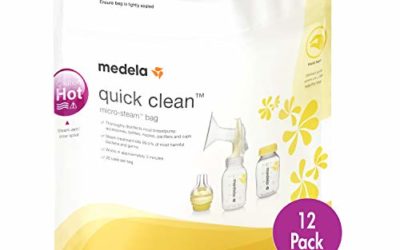 Medela Quick Clean Micro-Steam Bags, 12Count Sterilizing Bags for Bottles & Breast Pump Parts, Eliminates 99.9% of Common Bacteria & Germs, Disinfects Most Breastpump Accessories