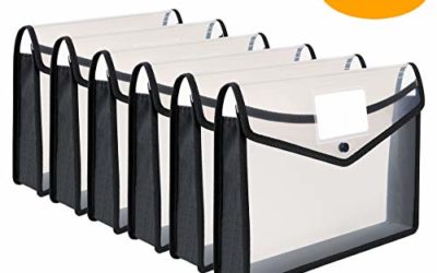 Plastic File Folder Poly Pockets Envelope Expanding File Wallet A4/Letter Size, 6 Pack Large Document Folder with Button Closure,Waterproof Transparent Premium Accordion File Pouch for School Office