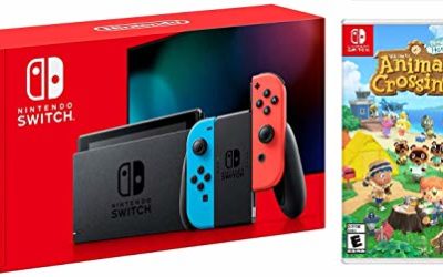 Nintendo Switch w/ Red & Blue Joy-Con + Animal Crossing (New Horizons) Game Bundle