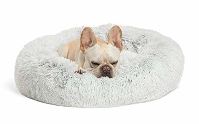 Best Friends by Sheri Calming Shag Vegan Fur Donut Cuddler (23×23 Small – Frost), Cat and Dog Bed, Self Warming and Cozy for Improved Sleep, Machine Washable for Pets Up to 25 lbs.