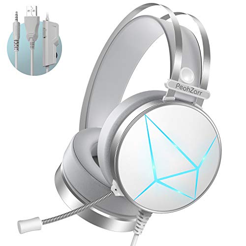 PeohZarr Gaming Headset PS4 Headset Xbox One Headset with Surround Sound White PC Gaming Headset with Clear Mic & Large Ear Pads for Xbox One (Adapter Not Included), PS4, PC, Nintendo Switch, Laptop