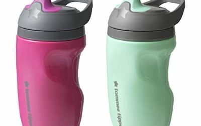 Tommee Tippee Insulated Sportee Toddler Water Bottle with Handle, Girl – 12M+, 2ct