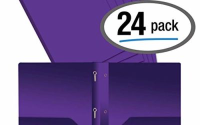 Better Office Products Purple Plastic 2 Pocket Folders with Prongs, Heavyweight, Letter Size Poly Folders, 24 Pack, with 3 Metal Prongs Fastener Clips, Purple