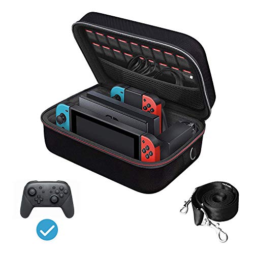 Carrying Storage Case for Nintendo Switch, iVoler PortableTravel All Protective Hard Messenger Bag Soft Lining 18 Games for Switch Console Pro Controller & Accessories Black