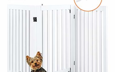 Best Choice Products 31.5in 3-Panel Freestanding Wooden Pet Gate w/Walk Through Door, Adjustable Pen – White