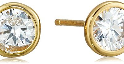 Amazon Essentials Yellow Gold Plated Sterling Silver AAA Cubic Zirconia Bezel Stud Earrings (6mm)
