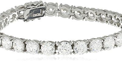 Platinum Plated Sterling Silver Tennis Bracelet set with Round Cut Swarovski Zirconia, 7.25"