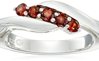 Sterling Silver Genuine Garnet Five Stone Bypass Ring, Size 8