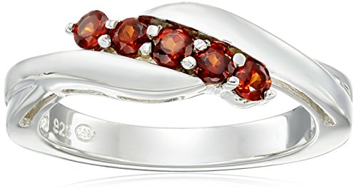 Sterling Silver Genuine Garnet Five Stone Bypass Ring, Size 8