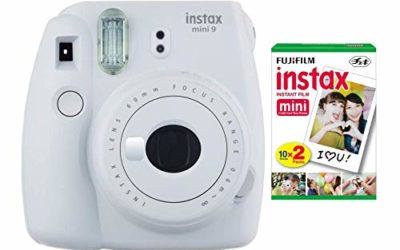 Fujifilm instax Mini 9 Instant Camera (Smokey White) and instax Film Twin Pack (20 Exposures) Bundle