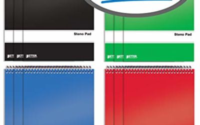 Spiral Steno Pads, 12 Pack, 6 x 9 inches, 80 Sheets, White Paper, Gregg Rule, by Better Office Products, Assorted Solid Colors (Red, Black, Blue, Green), 12 Pack