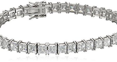Platinum Plated Silver Princess-Cut Tennis Bracelet made with Swarovski Zirconia (5mm), 7.25"