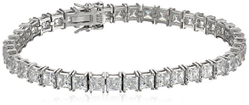 Platinum Plated Silver Princess-Cut Tennis Bracelet made with Swarovski Zirconia (5mm), 7.25"