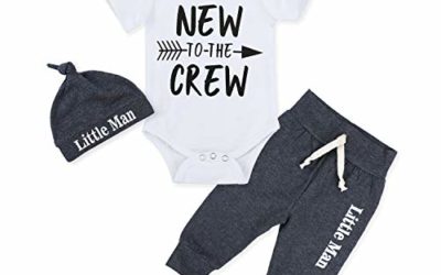 Newborn Baby Boy Clothes New to The Crew Letter Print Short Sleeve Romper+Long Pants+Little Man Hat 3PCS Outfits Set 0-3 Months