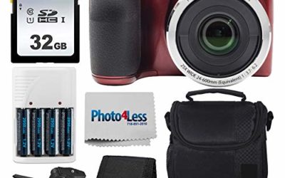 Kodak PIXPRO AZ252 Astro Zoom 16MP Digital Camera (Red) + Point & Shoot Camera Case + Transcend 32GB SD Memory Card + Rechargeable Batteries & Charger + USB Card Reader + Table Tripod + Accessories