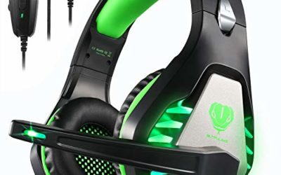 Pacrate Stereo Gaming Headset for PS4, Xbox One, PC with Noise Cancelling Mic – Surround Sound Gaming Headphones – Soft Memory Over Ear PS4 Headset with LED Light for Mac, Laptop