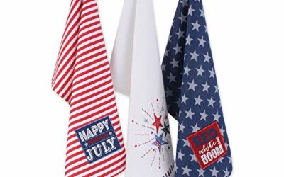 DII 4th of July Kitchen Collection 100% Machine Washable Cotton for Entertaining, Cooking, Baking or Barbeques, Dishtowel Set, Stars & Stripes 3 Piece