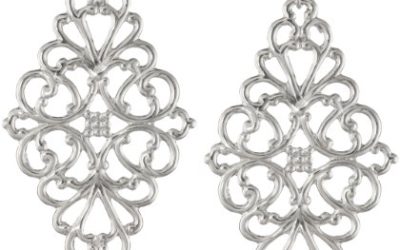 1928 Jewelry Silver-Tone Filigree Diamond-Shape Drop Earrings, 2"