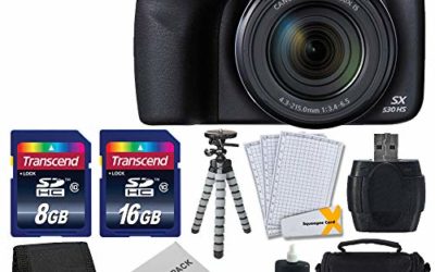 Canon PowerShot SX530 HS Digital Camera with 50x Optical Image Stabilized Zoom with 3-Inch LCD HD 1080p Video (Black)+ Extra Battery + 24GB Class 10 Card Complete Deluxe Accessory Bundle And Much More