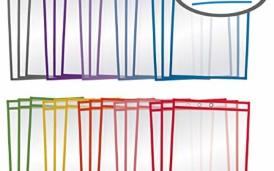 Dry Erase Pocket Sleeves, 30 Count, Crystal Clear, by Better Office Products, Oversized, 10.25" x 13.75", Heavy Duty Dry Erase Pocket Sheet Protectors, Reusable Pockets with 10 Assorted Colors,30 Pack