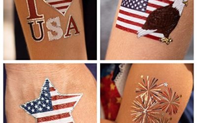 John & Judy 24 Patriotic Temporary Tattoos | 4th of July Party Supplies | USA Party Favors and Fourth of July Party Decorations | Metallic American Flag Red White and Blue Fake Tattoos