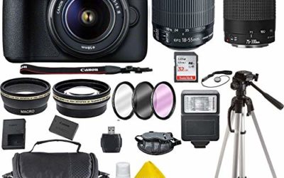 Canon EOS 4000D Digital SLR Camera w/ 18-55 Lens Kit + Canon 75-300 Lens Black w/Accessory Bundle, Package Includes: SanDisk 32GB Card + DSLR Bag + 50’’ Tripod+TOPKNOTCH Cloth(International Model)