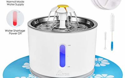 Cat Water Fountain Stainless Steel, 81oz/2.4L Intelligent Auto Power Off Pump with LED Light, Pet Fountain, Cat Water Dispenser with 3 Filters, 1 Mat and 2 Cleaning Brushes, Water Level Window