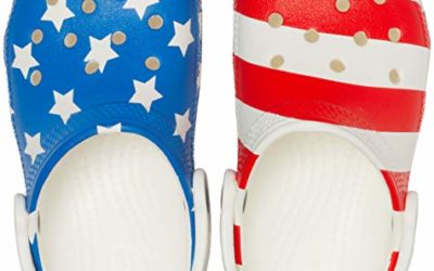 Crocs Kids’ Classic American Flag Clog | 4th of July Shoes | Slip On Shoes, White/Multi, 7 US Toddler