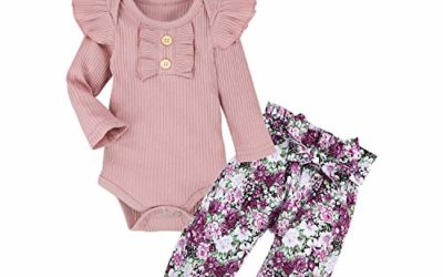 Newborn Baby Girl Clothes Ruffled Long Sleeve Romper + Floral Pants + Headband 3PCS Outfits Set 0-3 Months