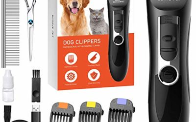 Dog Clippers, Dog Grooming Kit Noiseless Cordless Dog Grooming Clippers Professional Rechargeable Dog Trimmer Electric Hair Clippers for Thick Coats Dogs Cats Pets