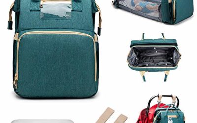 TeeBetter Travel Bassinet Foldable Baby Bed Portable Folding Crib Diaper Bag Multifunctional Large Capacity Folding Crib Backpack Mummy Bag Changing Station with Mattress (Green)