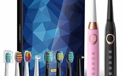 2 Sonic Electric Toothbrushes 5 Modes 8 Brush heads USB Fast Charge Powered Toothbrush Last for 30 Days, Built-in Smart Timer Rechargeable Toothbrushes for Adults and Kids (1 Black And 1 Pink) SY-508