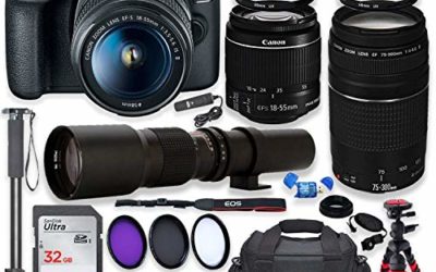 Canon EOS Rebel T7 DSLR Camera with 18-55mm is II Lens Bundle + Canon EF 75-300mm f/4-5.6 III Lens and 500mm Preset Lens + 32GB Memory + Filters + Monopod + Professional Bundle