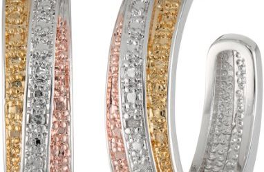 Tri-Tone Plated Bronze Diamond Accent C-Hoop Earrings