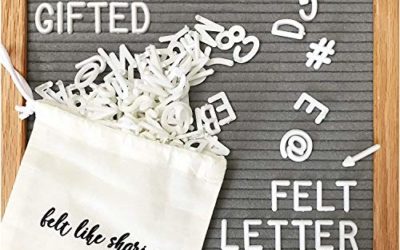 Gray Felt Letter Board 10×10 Inches. Changeable Letter Boards Include 300 White Plastic Letters and Oak Frame.