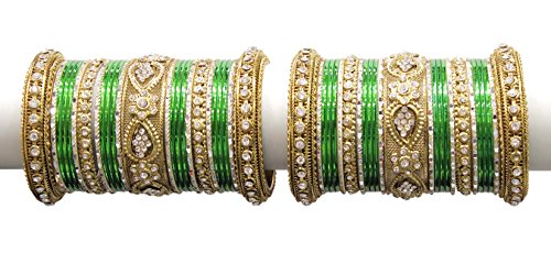 MUCH-MORE Beautiful Multi Color Bangles For Women & Girls Wedding Jewelry (Green, 2.8)