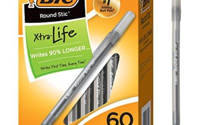 BIC GSM609-Blk Round Stic Xtra Life Ballpoint Pen, Medium Point (1.0mm), Black, 60-Count