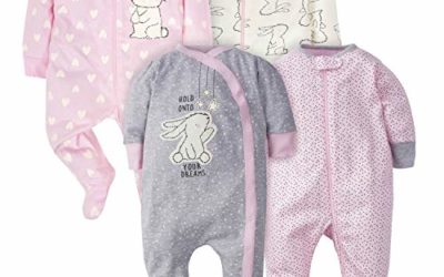 Gerber Baby Girls' 4 Pack Sleep N' Play Footie, Bunny, 0-3 Months