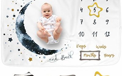 Luka&Lily Baby Monthly Milestone Blanket for Baby Boy and Girl, Baby Photo Blanket for Newborn Baby Shower, Monthly Blanket for Baby Pictures, Includes Bandana Drool Bib + 2 Frames, Large 60"x40"