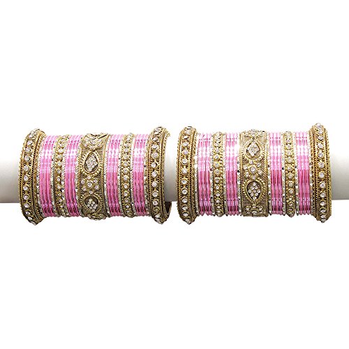 MUCH-MORE Beautiful Multi Color Bangles For Women & Girls Wedding Jewelry (Pink, 2.6)