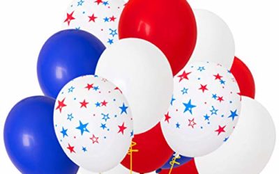 Moon Boat Patriotic Decorations Star Latex Balloons – Red Blue White – Fourth of July Party Supplies(115Ct)