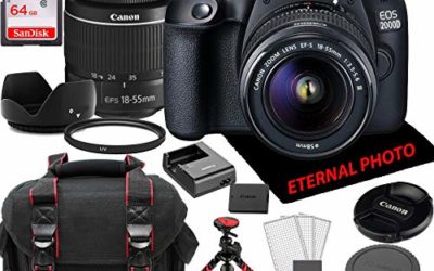 Canon EOS 2000D Rebel T7 DSLR Camera w/Canon EF-S 18-55mm Zoom Lens, 64GB Memory Card, Camera Case (20 Piece Bundle)