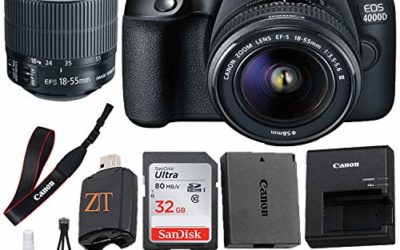 Canon EOS 4000D / Rebel T100 DSLR Camera w/ 18-55MM DC III Zoom Lens with Accessory Bundle + SanDisk 32GB Memory Card + Hi-Speed USB Card Reader + Deluxe Starter kit (16 pcs Bundle)