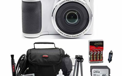 KODAK PIXPRO AZ252 Astro Zoom Digital Camera (White) Bundle with 32GB Card, Case, Accessory kit, and Rechargeable Batteries