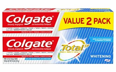 Colgate Total Whitening Toothpaste with Fluoride, Multi Benefit Toothpaste with Sensitivity Relief and Cavity Protection – 4.8 ounce (2 Pack)