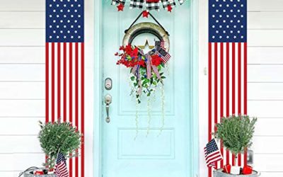 ORIENTAL CHERRY Patriotic Decorations for Labor Day-4th of July Decor-Hanging American Flag Banners Stars and Stripes Porch Sign-Fourth of July Party Supplies Indoor Outdoor-Red White Blue (2 Pcs)