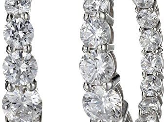 Platinum Plated Sterling Silver Hoop Earrings set with Graduated Swarovski Zirconia (3.76 cttw), 1" Diameter