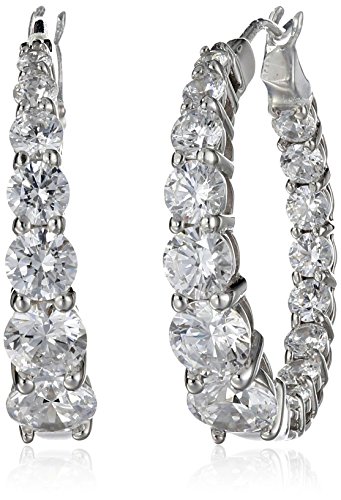 Platinum Plated Sterling Silver Hoop Earrings set with Graduated Swarovski Zirconia (3.76 cttw), 1" Diameter