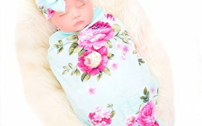 Galabloomer Newborn Receiving Blanket Headband Set Flower Print Baby Swaddle Receiving Blankets